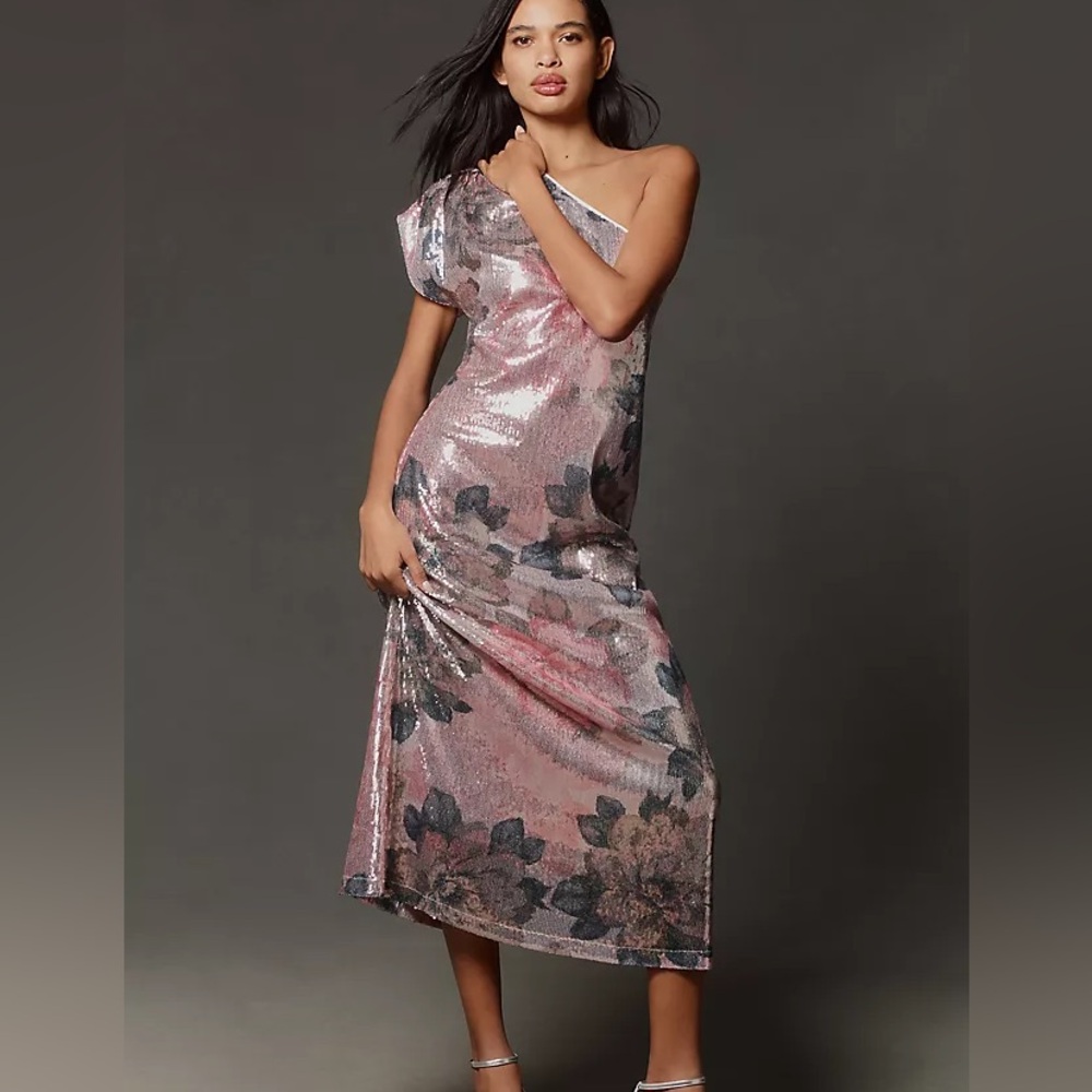 NWT Anthropologie Porridge Sequin One Shoulder Maxi Dress